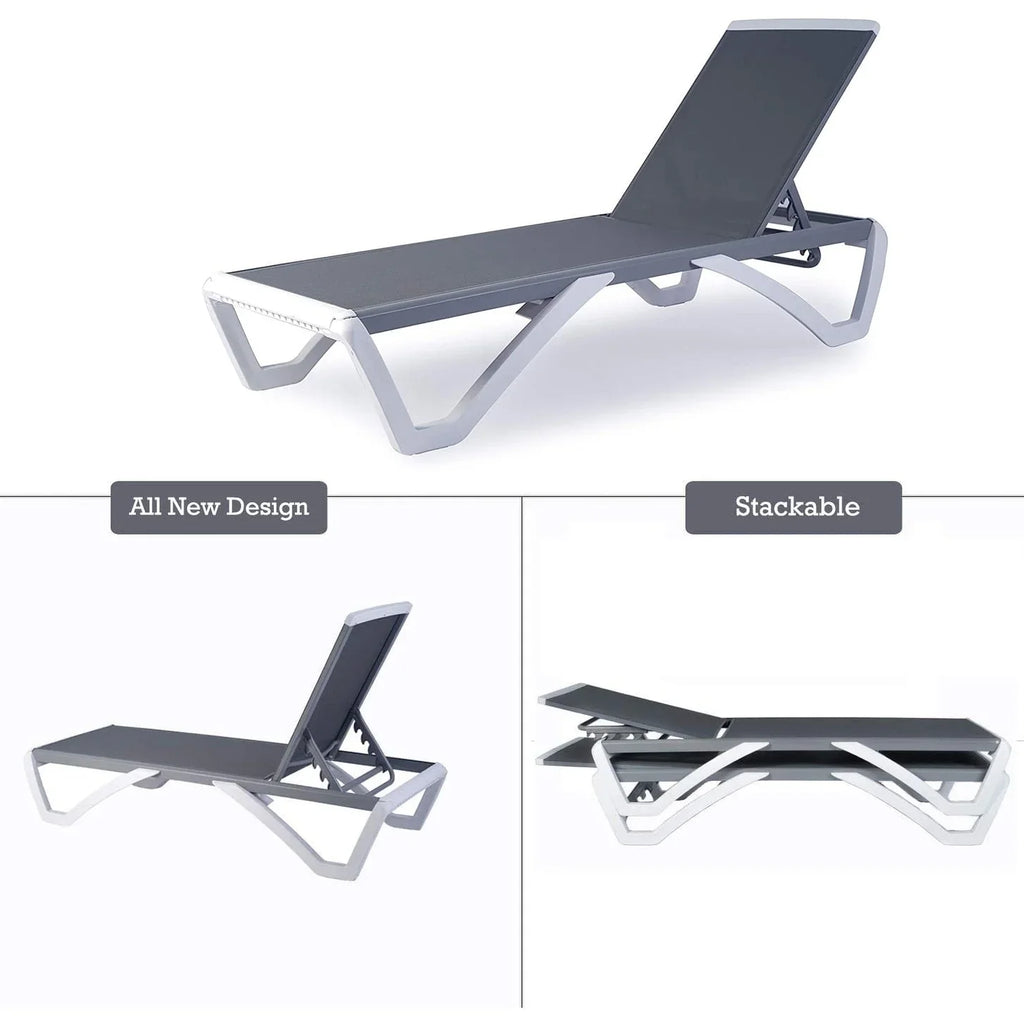 Chaise lounge Kozyard Alan għall-patio, bilqiegħda u mimduda, aġġustabbli, magħmula kompletament mill-aluminju u b’saqajn tar-reżina tal-polipropilen