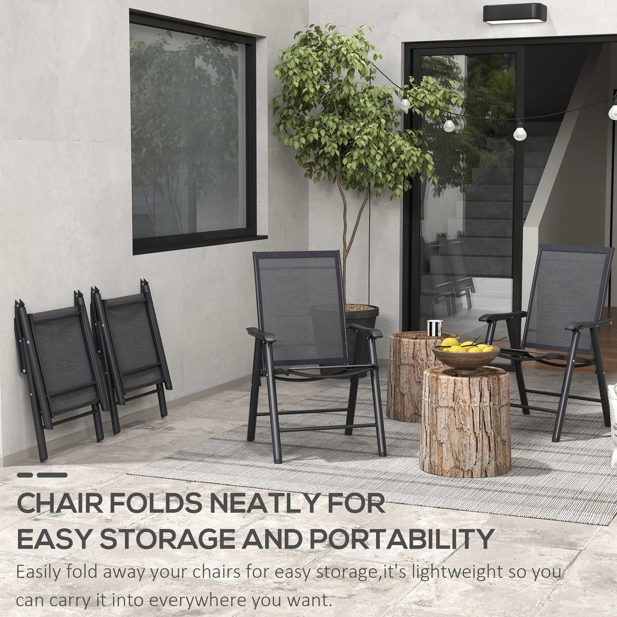 Outsunny 4-teiliges faltbares Gartenstuhl-Set mit schlichtem und stilvollem Design, bequem für Terrasse, Garten, Hof und unterwegs
