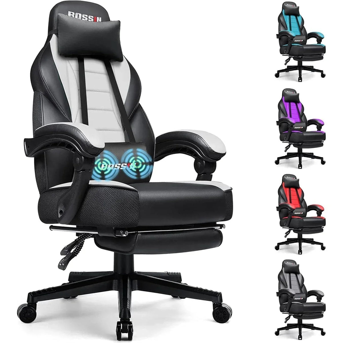 Sedia da gaming BOSSIN in stile racing, portata 300 lbs, sedia da gaming per persone alte e robuste, con schienale alto
