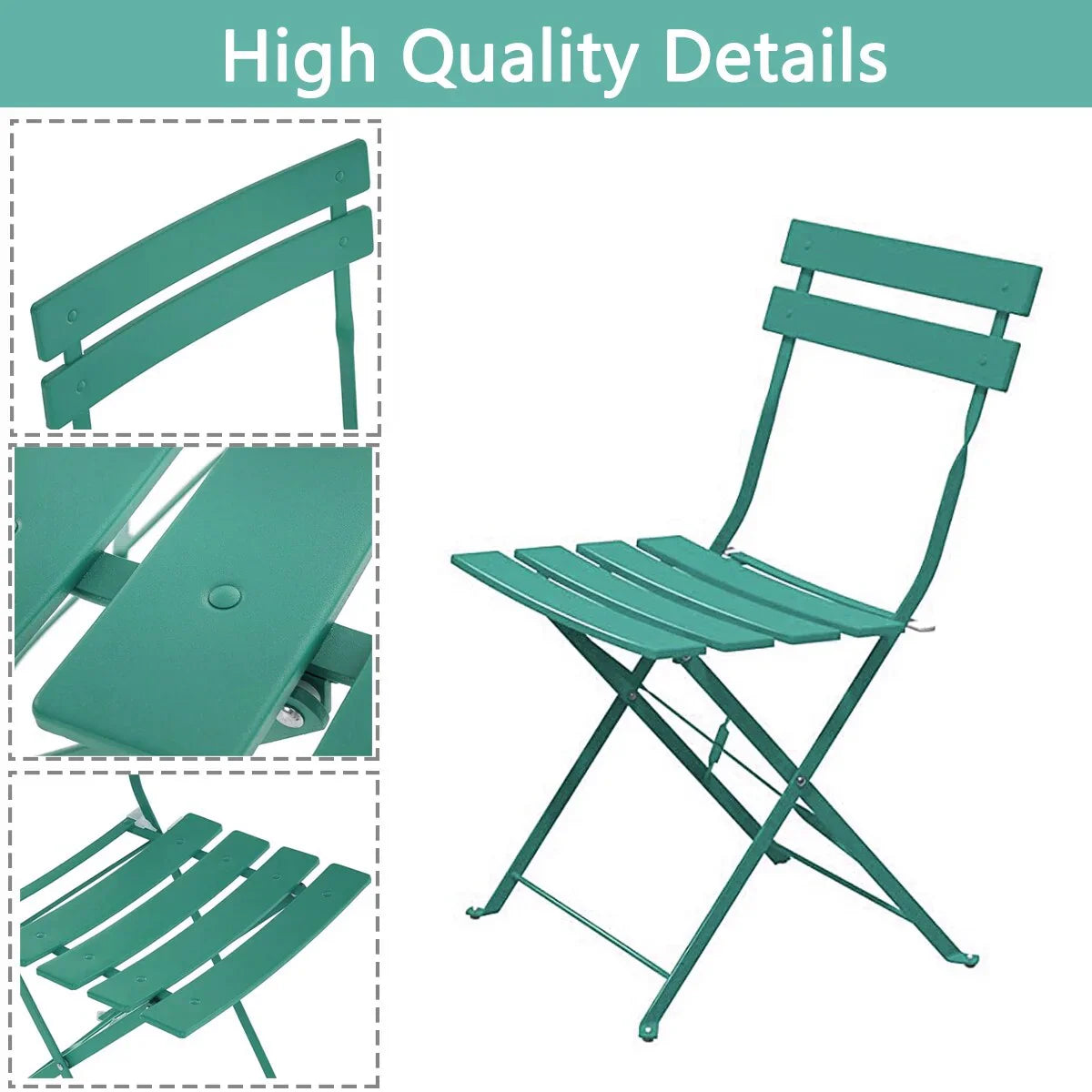3-teiliges klappbares Bistro-Set aus Metall, wetterbeständiges Outdoor-/Indoor-Sitzset für Terrasse, Hof und Garten