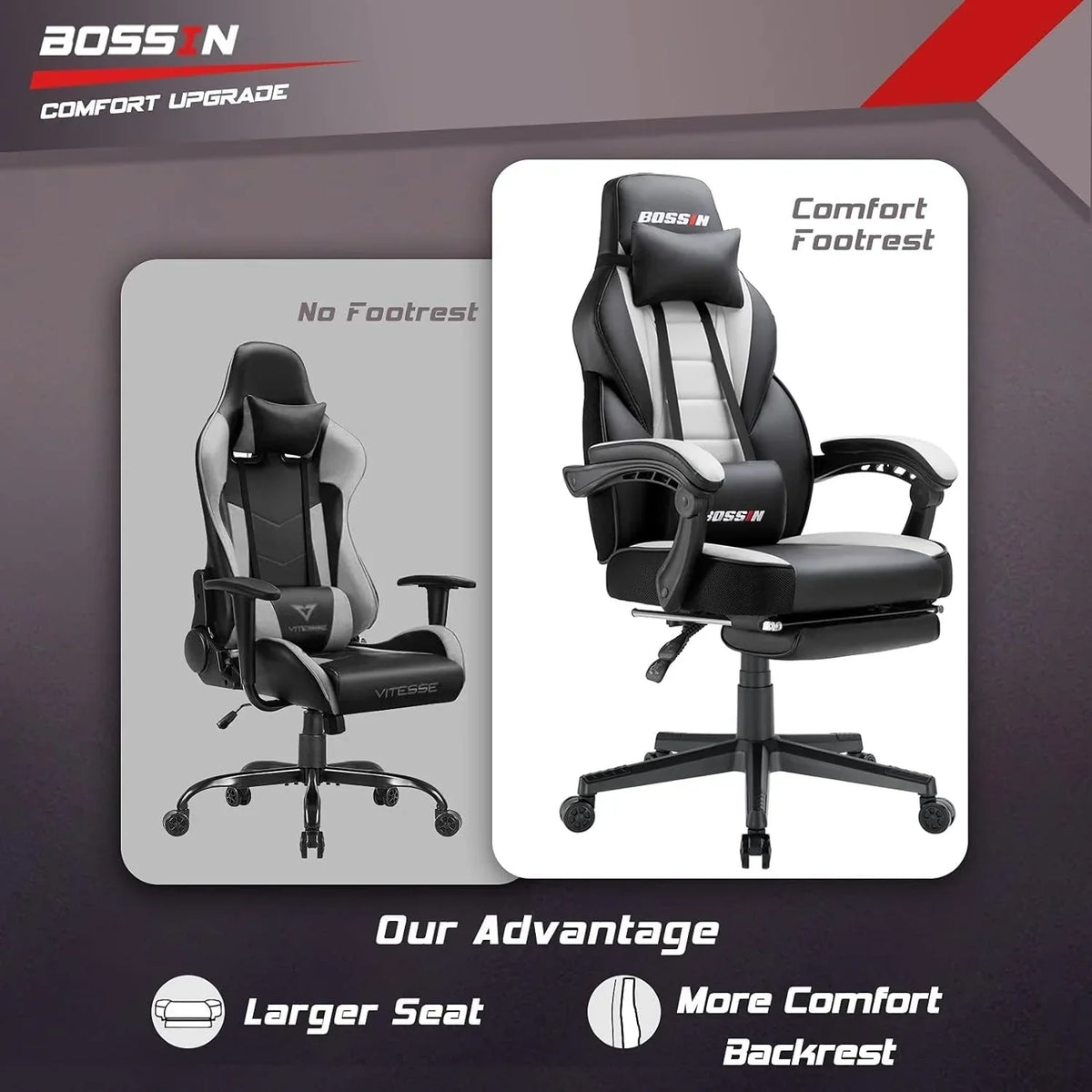 BOSSIN Racing Style Gaming Chair,300 lbs Big and Tall gamer chair High Back Computer Chair