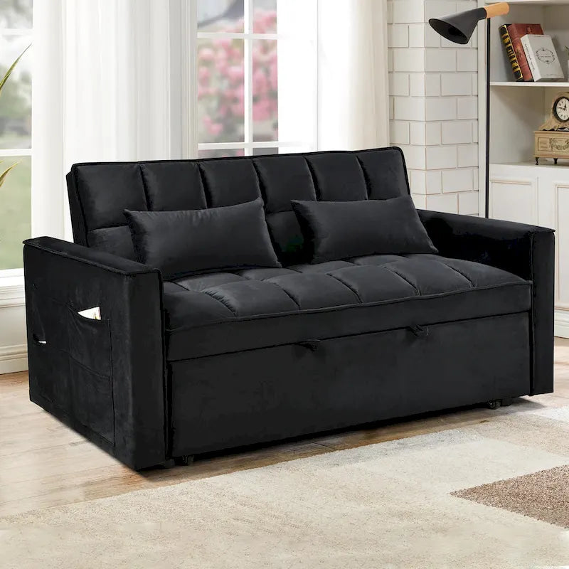 Moderne fluwelen tweezitsfuton met verstelbare rugleuning en zakken, geschikt voor 2 personen ??Donkergrijs / lichtgrijs / blauw / zwart