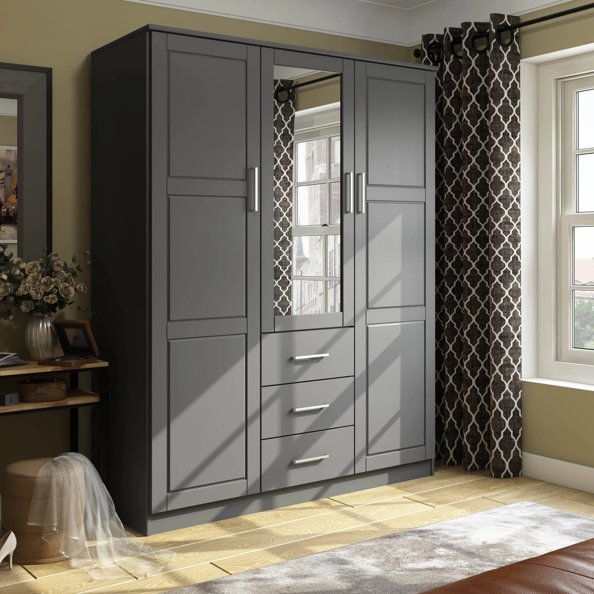 Armadio guardaroba a 3 ante Cosmo Palace Imports in legno massello al 100%, con ante in legno massello o a specchio