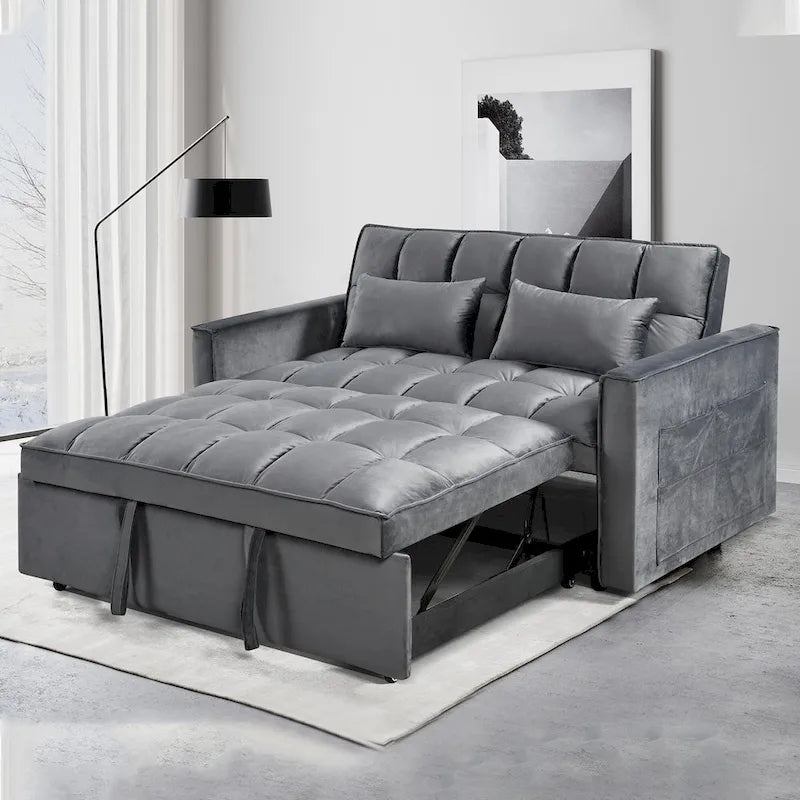 Moderne fluwelen tweezitsfuton met verstelbare rugleuning en zakken, geschikt voor 2 personen ??Donkergrijs / lichtgrijs / blauw / zwart