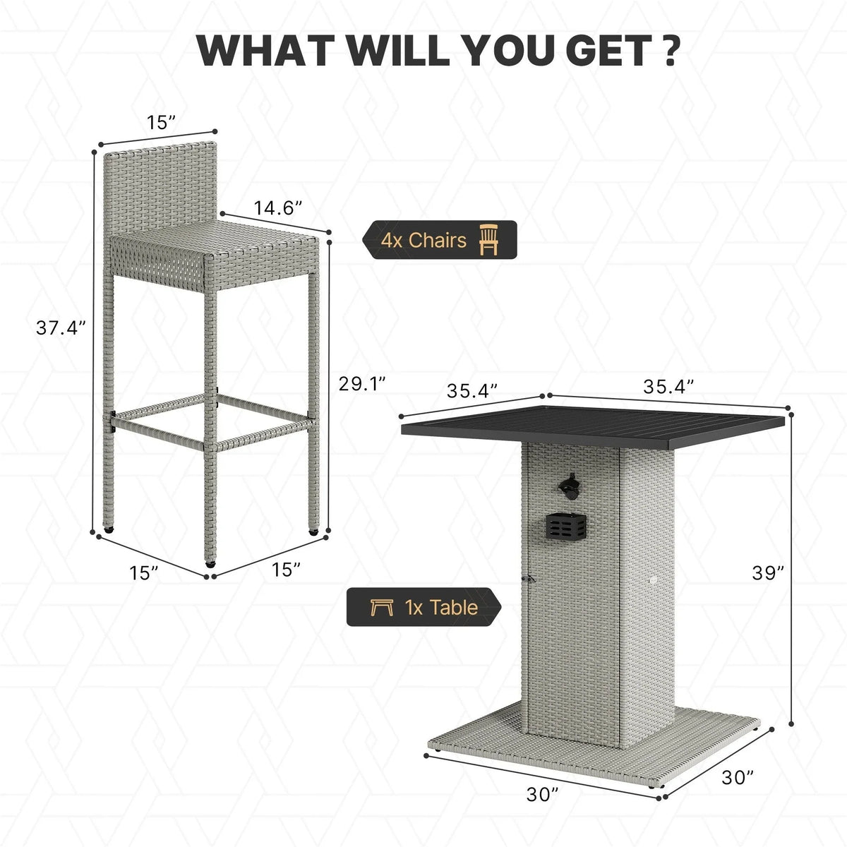 Set da bar da esterno in vimini Moasis da 5 pezzi - 5 PZ