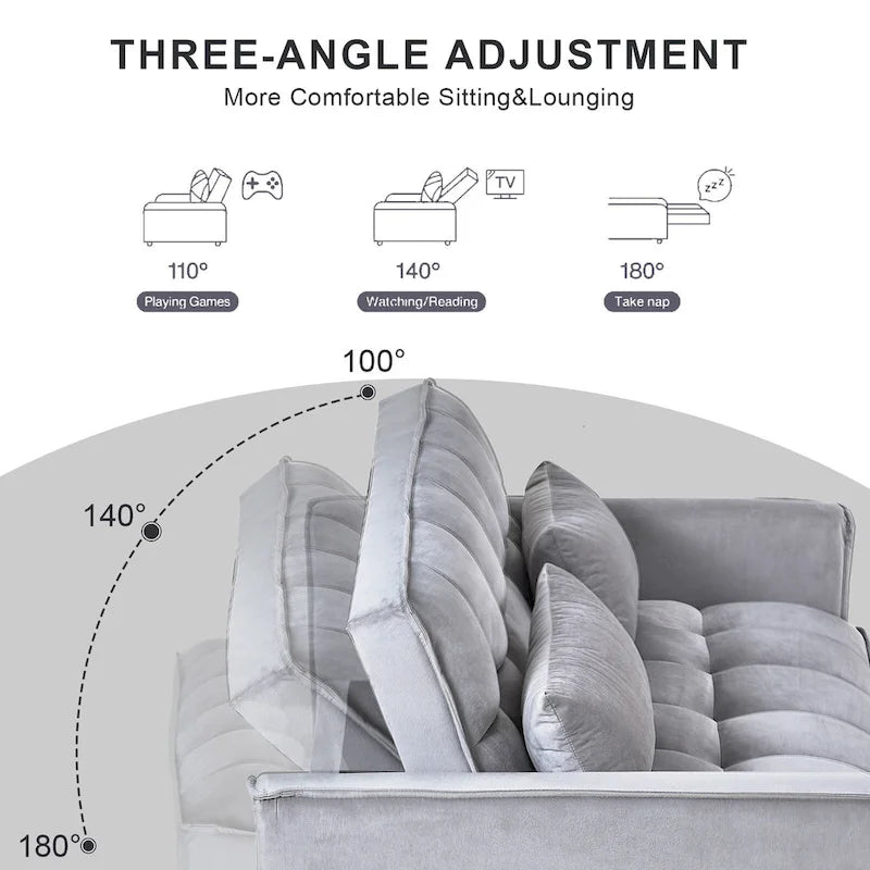 Moderne fluwelen tweezitsfuton met verstelbare rugleuning en zakken, geschikt voor 2 personen ??Donkergrijs / lichtgrijs / blauw / zwart