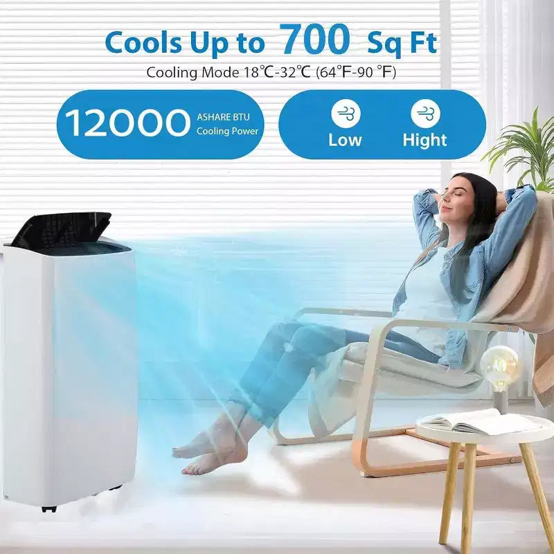 Condizionatore portatile da 12.000 BTU per 550 piedi quadrati, unità 3-in-1 con modalità raffreddamento/deumidificazione/ventilazione