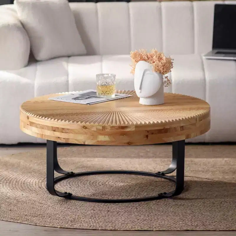 Tavolino da Caffè Retrò con Piano Ribaltabile e Gambe in Metallo, Elegante Tavolino per Soggiorno, Tavolino Rotondo, Capacità 100 kg, Arredamento Casa