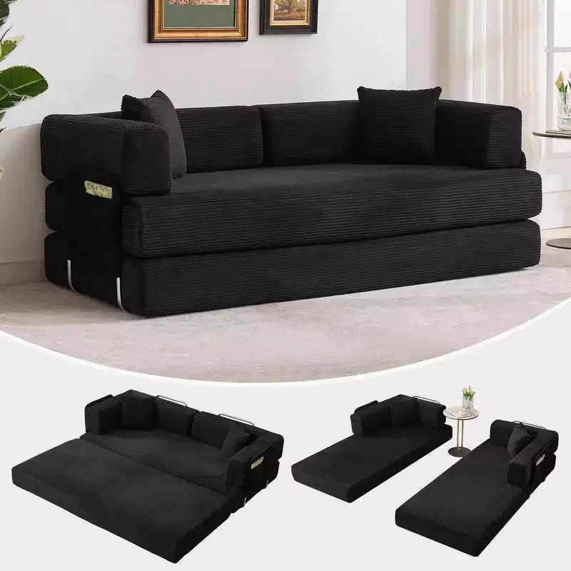 Chaise Longue Sdraio per Interni da 78,7", Divano Letto Oversize Senza Struttura Rivestito in Velluto a Coste con 2 Cuscini, per Soggiorno, Camera da Letto