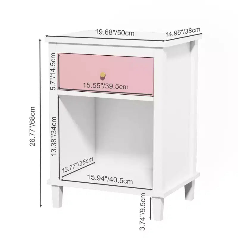 Comodino in Legno 26,77H con Cassetto e Ripiano Aperto,Tavolino da Notte con Maniglie in Metallo per Bambini,Adulti,Camere da Letto