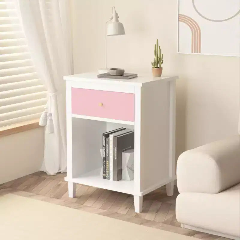 Comodino in Legno 26,77H con Cassetto e Ripiano Aperto,Tavolino da Notte con Maniglie in Metallo per Bambini,Adulti,Camere da Letto