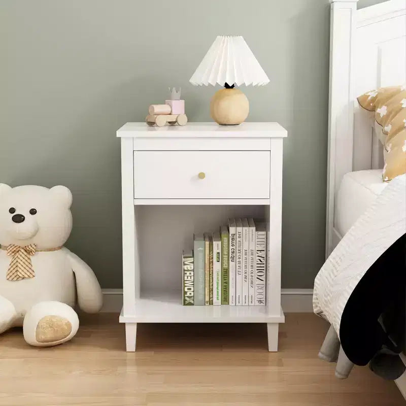 Comodino in Legno 26,77H con Cassetto e Ripiano Aperto,Tavolino da Notte con Maniglie in Metallo per Bambini,Adulti,Camere da Letto
