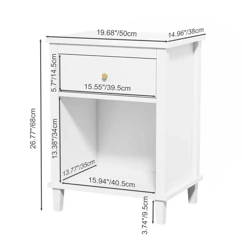 Comodino in Legno 26,77H con Cassetto e Ripiano Aperto,Tavolino da Notte con Maniglie in Metallo per Bambini,Adulti,Camere da Letto
