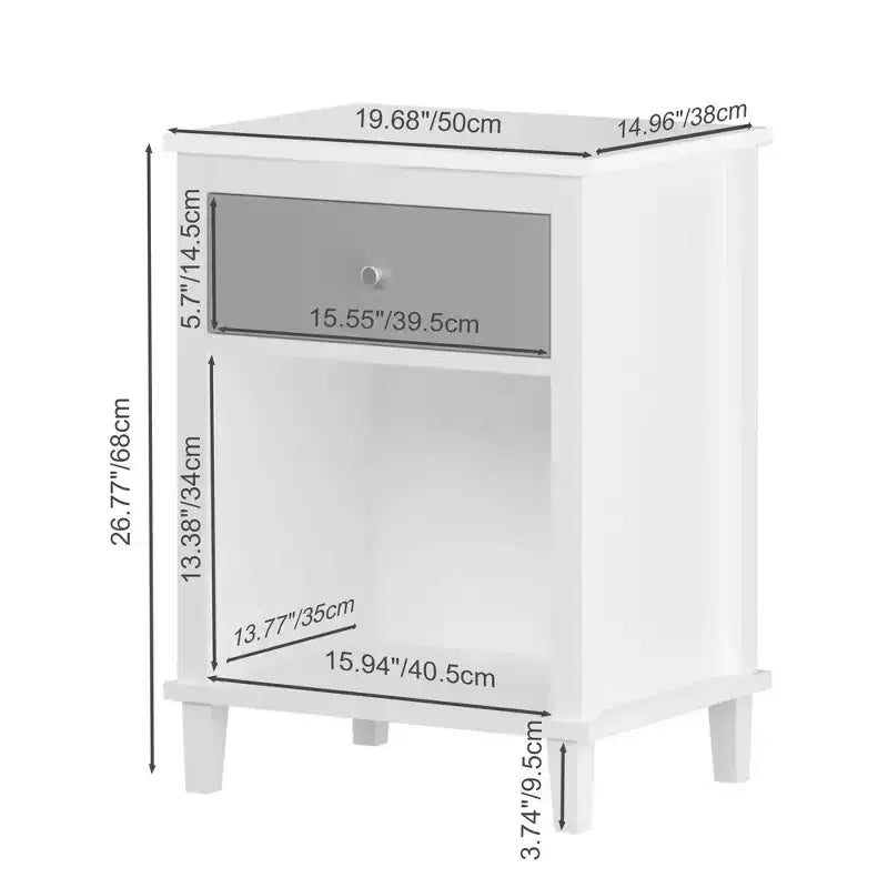 Comodino in Legno 26,77H con Cassetto e Ripiano Aperto,Tavolino da Notte con Maniglie in Metallo per Bambini,Adulti,Camere da Letto