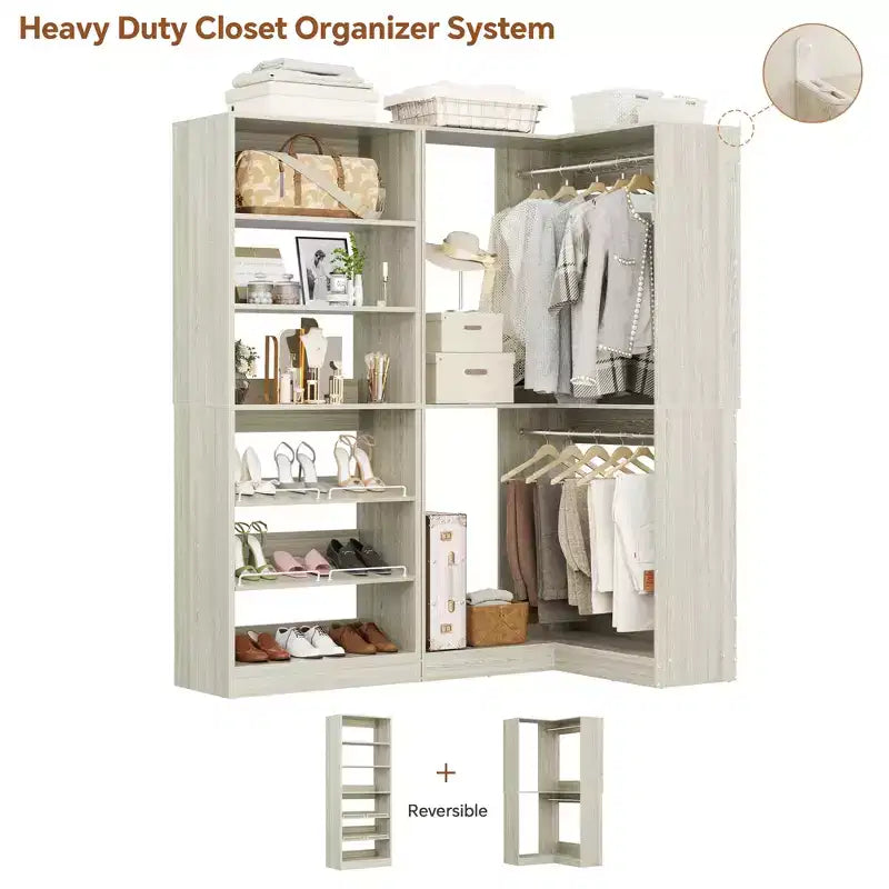 Organizzatore angolare per armadio con 2 aste appendiabiti, sistema cabina armadio con scarpiera