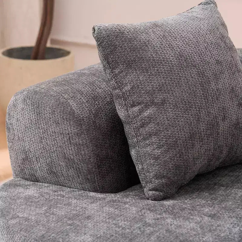 Divano moderno a mezzaluna con cuscini, divano-nuvola in ciniglia con seduta profonda per soggiorno o camera da letto, appartamento