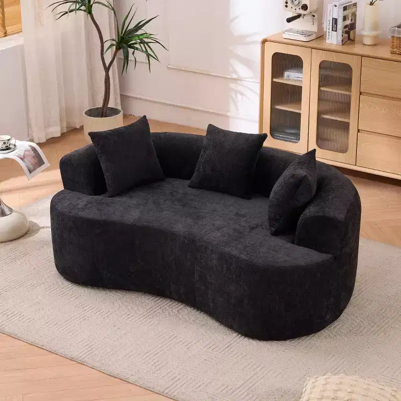 Divano moderno a mezzaluna con cuscini, divano-nuvola in ciniglia con seduta profonda per soggiorno o camera da letto, appartamento