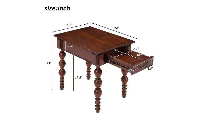 Tavolino da Divano con Cassetto e Gambe a Fuso "Bubble Design", Tavolino Laterale per Soggiorno con Piano in Legno di Acacia Impermeabile, Comodino Vintage