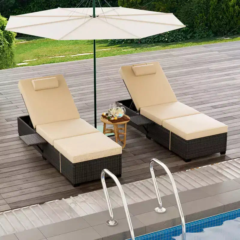 Lettino reclinabile da esterno in rattan per patio, sedia a sdraio regolabile per piscina con cuscino, in vimini PE, sedia prendisole per spiaggia, cortile, 2