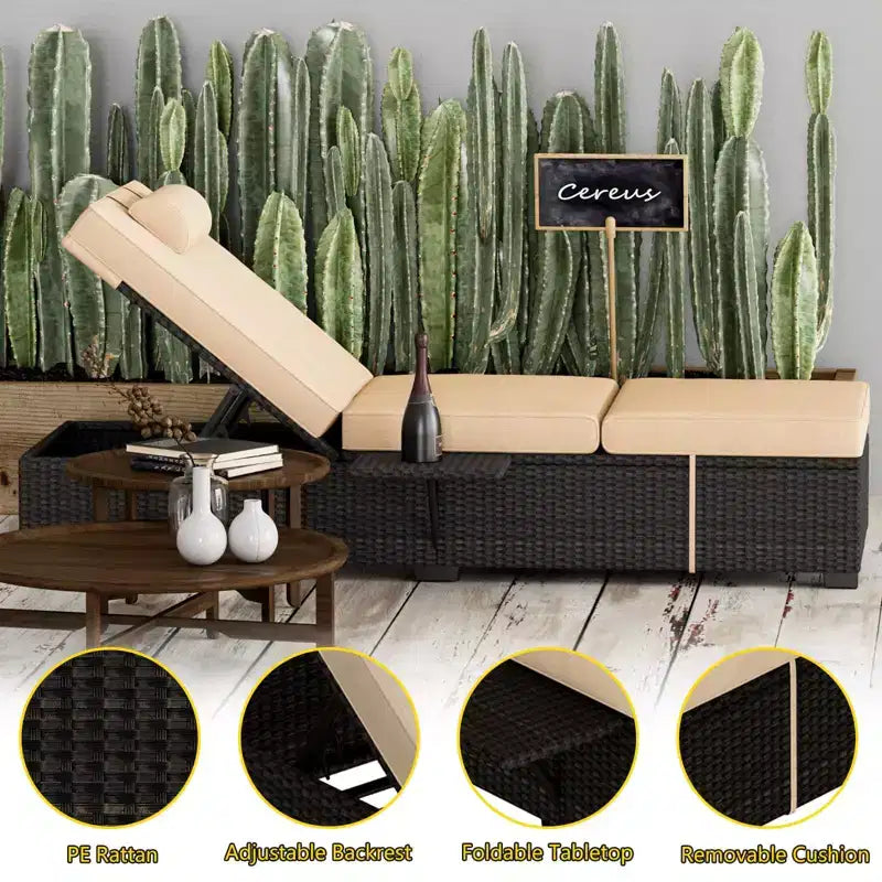 Lettino reclinabile da esterno in rattan per patio, sedia a sdraio regolabile per piscina con cuscino, in vimini PE, sedia prendisole per spiaggia, cortile, 2