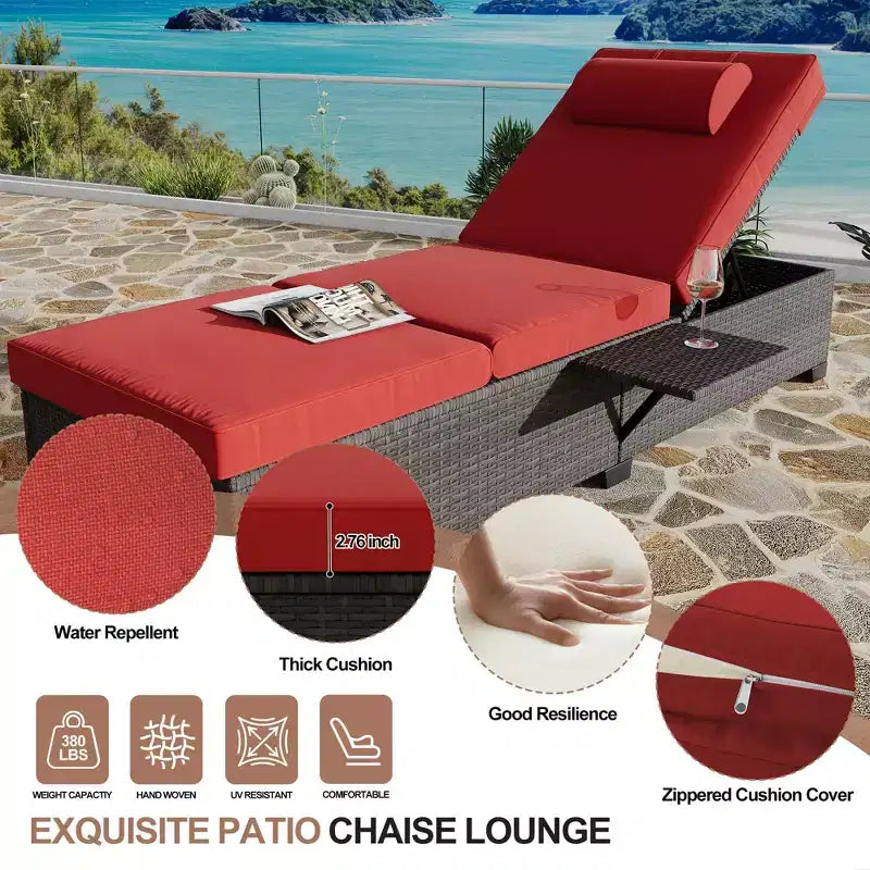 Lettino reclinabile da esterno in rattan per patio, sedia a sdraio regolabile per piscina con cuscino, in vimini PE, sedia prendisole per spiaggia, cortile, 2