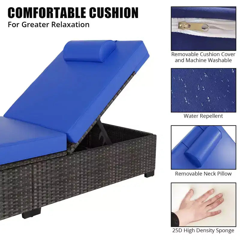 Lettino reclinabile da esterno in rattan per patio, sedia a sdraio regolabile per piscina con cuscino, in vimini PE, sedia prendisole per spiaggia, cortile, 2