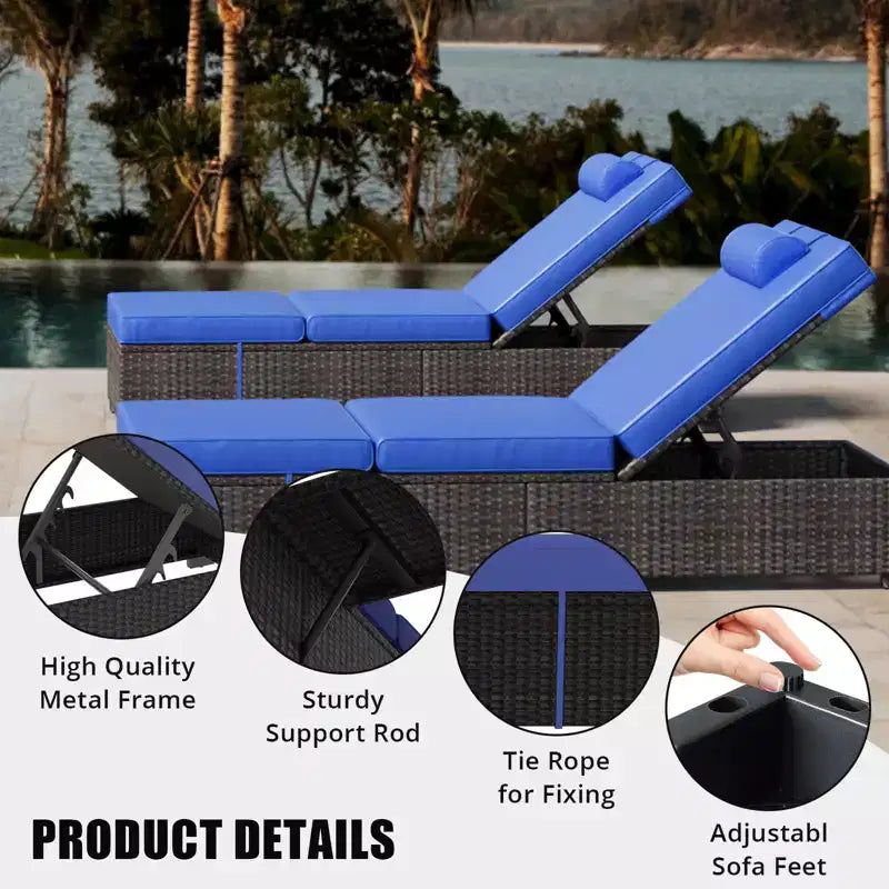 Lettino reclinabile da esterno in rattan per patio, sedia a sdraio regolabile per piscina con cuscino, in vimini PE, sedia prendisole per spiaggia, cortile, 2