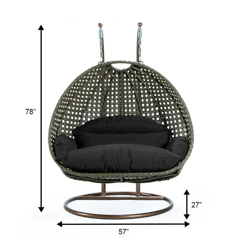 Poltrona sospesa a uovo LeisureMod per 2 persone con supporto - Altalena da patio in rattan intrecciato per esterni/interni, chaise longue con cuscini