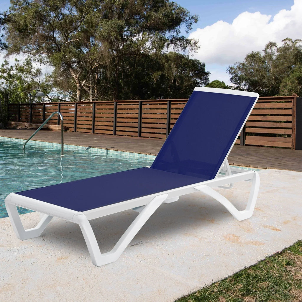 Chaise lounge Kozyard Alan għall-patio, bilqiegħda u mimduda, aġġustabbli, magħmula kompletament mill-aluminju u b’saqajn tar-reżina tal-polipropilen