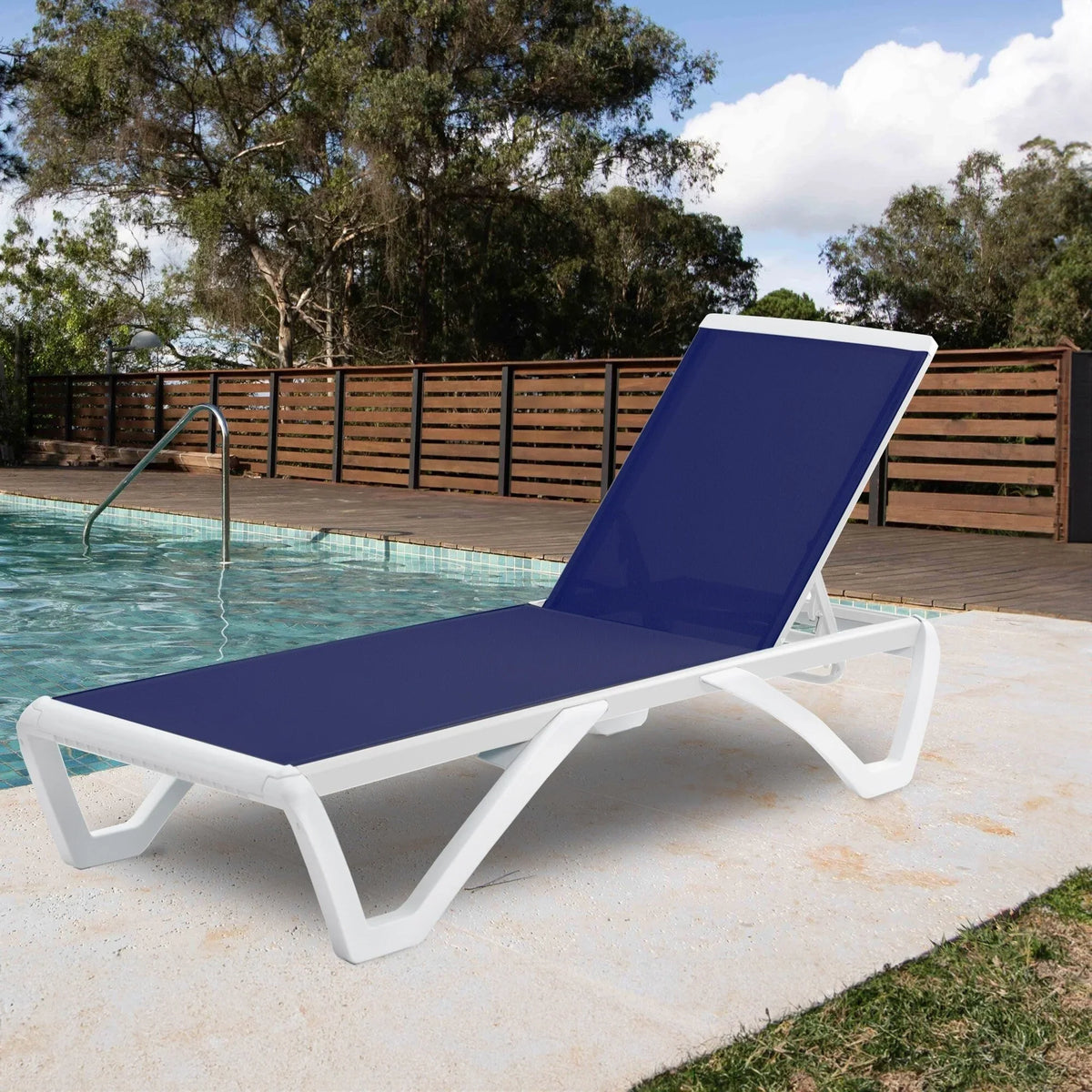 Chaise lounge Kozyard Alan għall-patio, bilqiegħda u mimduda, aġġustabbli, magħmula kompletament mill-aluminju u b’saqajn tar-reżina tal-polipropilen