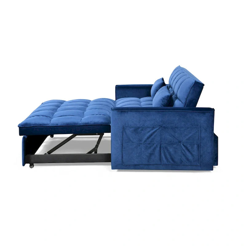 Moderne fluwelen tweezitsfuton met verstelbare rugleuning en zakken, geschikt voor 2 personen ??Donkergrijs / lichtgrijs / blauw / zwart