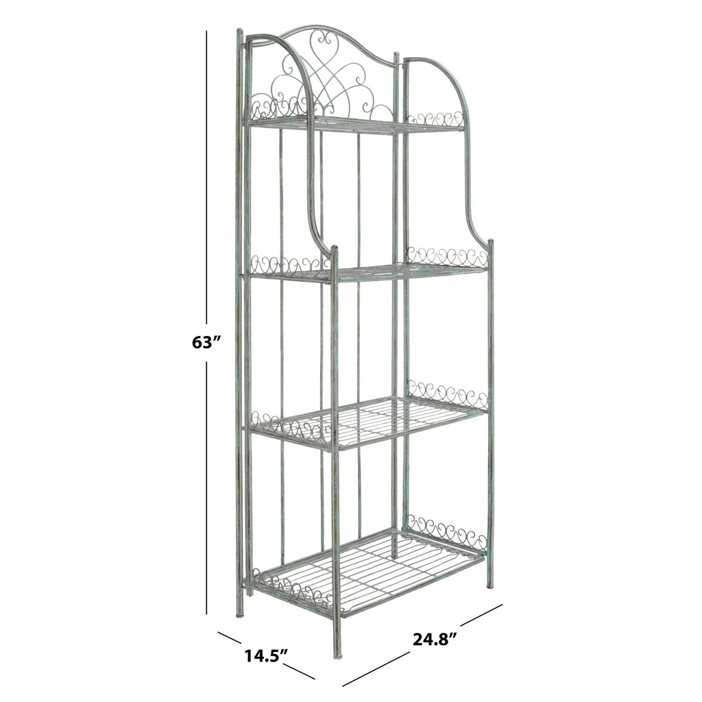 SAFAVIEH Bryn viktorianisches schmiedeeisernes Bäckerregal für den Außenbereich mit 4 Ebenen - 25 In. B x 15 In. T x 63 In. H - 25B x 15T x 63H