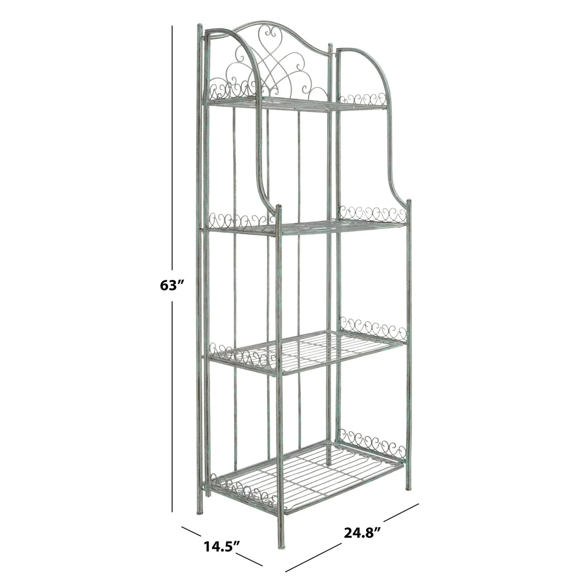 SAFAVIEH Bryn viktorianisches schmiedeeisernes Bäckerregal für den Außenbereich mit 4 Ebenen - 25 In. B x 15 In. T x 63 In. H - 25B x 15T x 63H