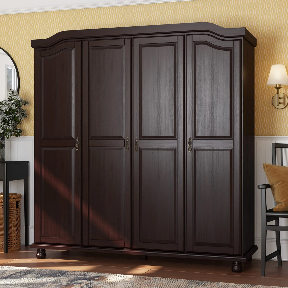 Armadio guardaroba a 4 ante Palace Imports Kyle in legno massello al 100% con ante in legno massello o a specchio