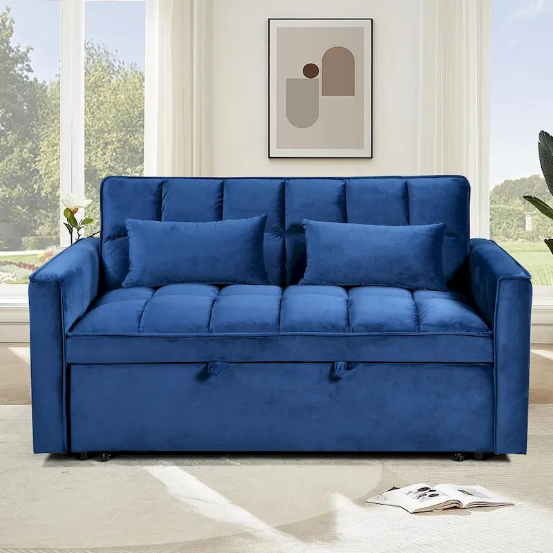 Divanetto futon moderno in velluto con schienale reclinabile e tasche, per 2 persone ??Grigio scuro / Grigio chiaro / Blu / Nero