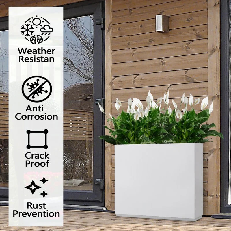 Zware metalen plantenbak voor buitenplanten, hoge en lange metalen plantenbak met scheidingswand van 38Lx10Wx30H inch - 38x30x10