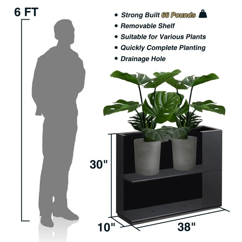 Zware metalen plantenbak voor buitenplanten, hoge en lange metalen plantenbak met scheidingswand van 38Lx10Wx30H inch - 38x30x10