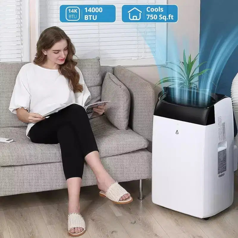Condizionatore GustoWave da 14000 BTU con telecomando, unità portatile per ambienti fino a 750 piedi quadrati, bianco/nero