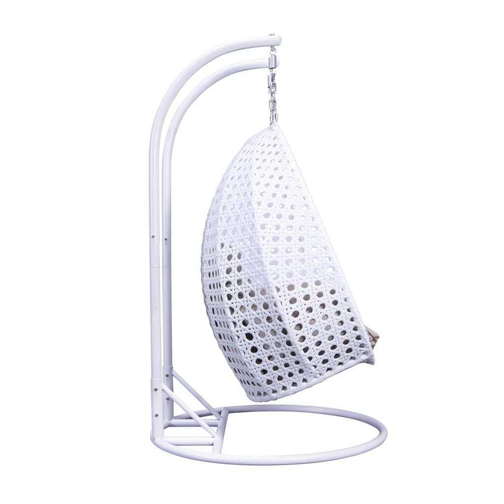 Poltrona sospesa a uovo LeisureMod per 2 persone con supporto - Altalena da patio in rattan intrecciato per esterni/interni, chaise longue con cuscini