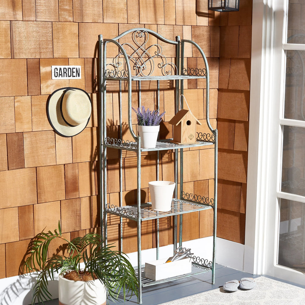 SAFAVIEH Bryn viktorianisches schmiedeeisernes Bäckerregal für den Außenbereich mit 4 Ebenen - 25 In. B x 15 In. T x 63 In. H - 25B x 15T x 63H