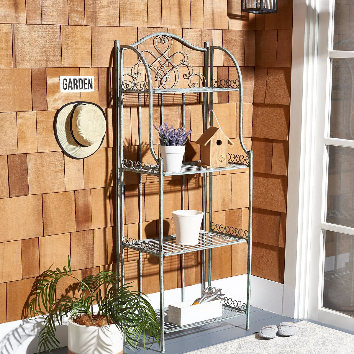 Scaffale portapane da esterno SAFAVIEH Bryn in ferro battuto vittoriano a 4 ripiani - 25 In. L x 15 In. P x 63 In. A - 25W x 15D x 63H