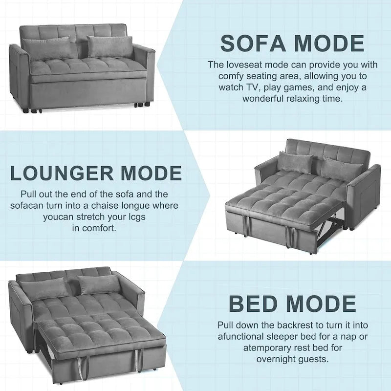 Moderne fluwelen tweezitsfuton met verstelbare rugleuning en zakken, geschikt voor 2 personen ??Donkergrijs / lichtgrijs / blauw / zwart