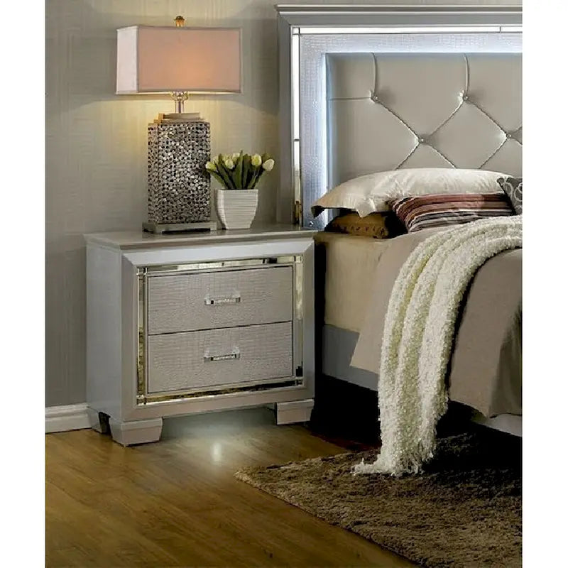 Comodino 1 pz. color argento con luce LED