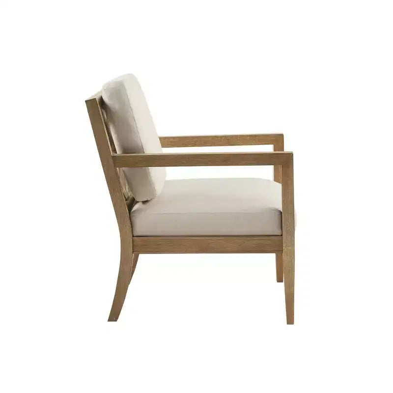 Poltrona imbottita Marlee color avorio: Struttura in legno massello, stile transizionale