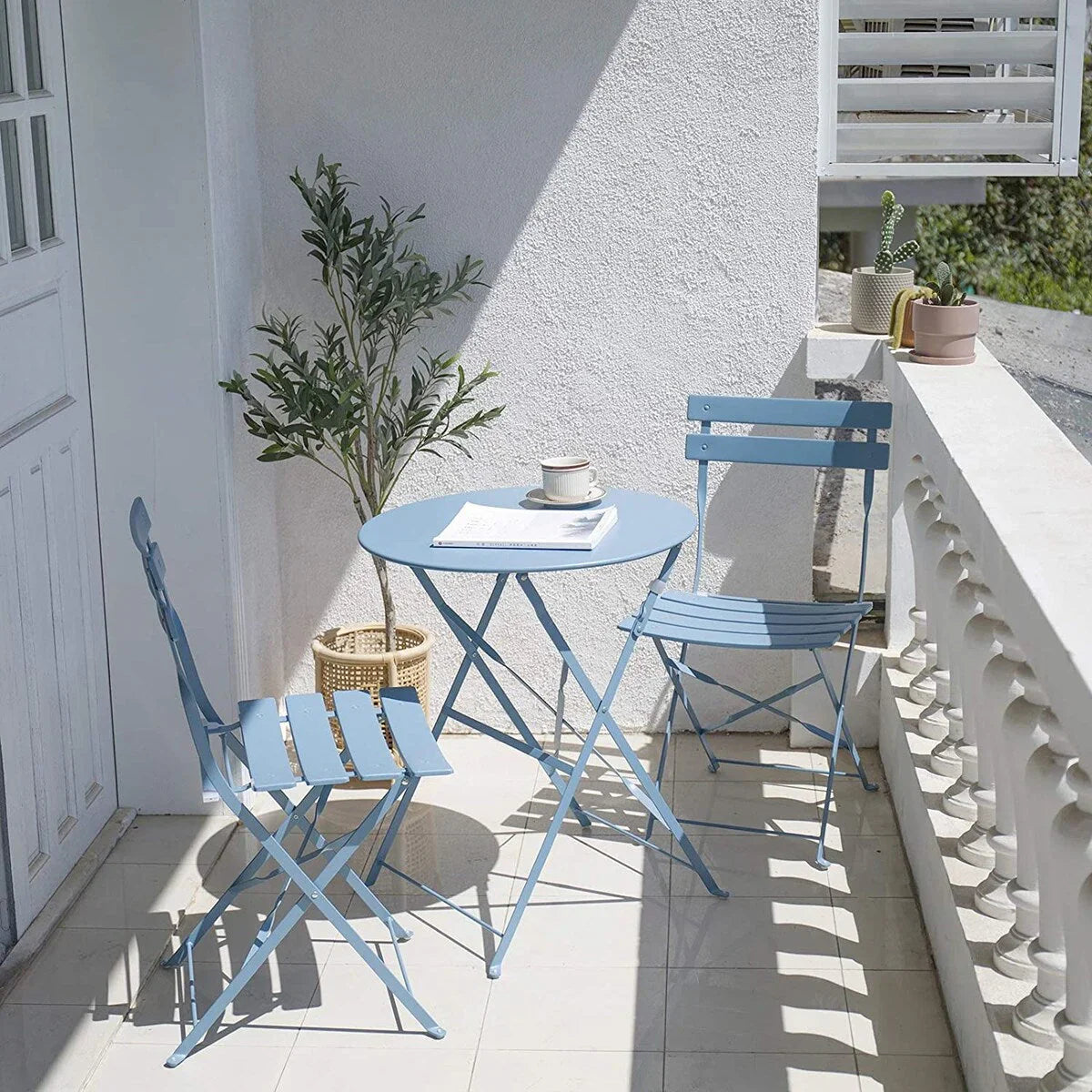 Set da bistrot pieghevole in metallo da 3 pezzi, resistente agli agenti atmosferici, per esterni/interni, patio, cortile e giardino