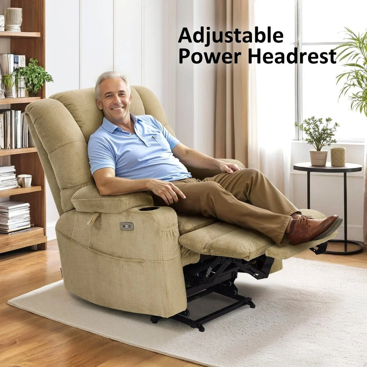 MCombo breiter Dual-Motor-Aufstehsessel mit Massage- und zweifacher Heizfunktion für große und kräftige Senioren, Stoff R7635