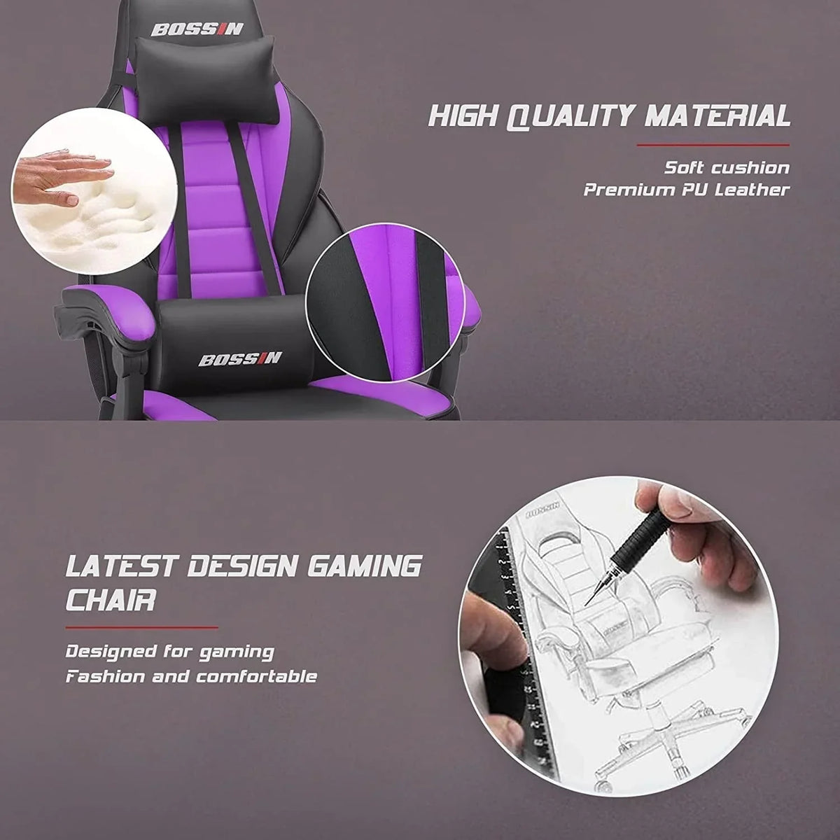 BOSSIN Racing Style Gaming Chair,300 lbs Big and Tall gamer chair High Back Computer Chair