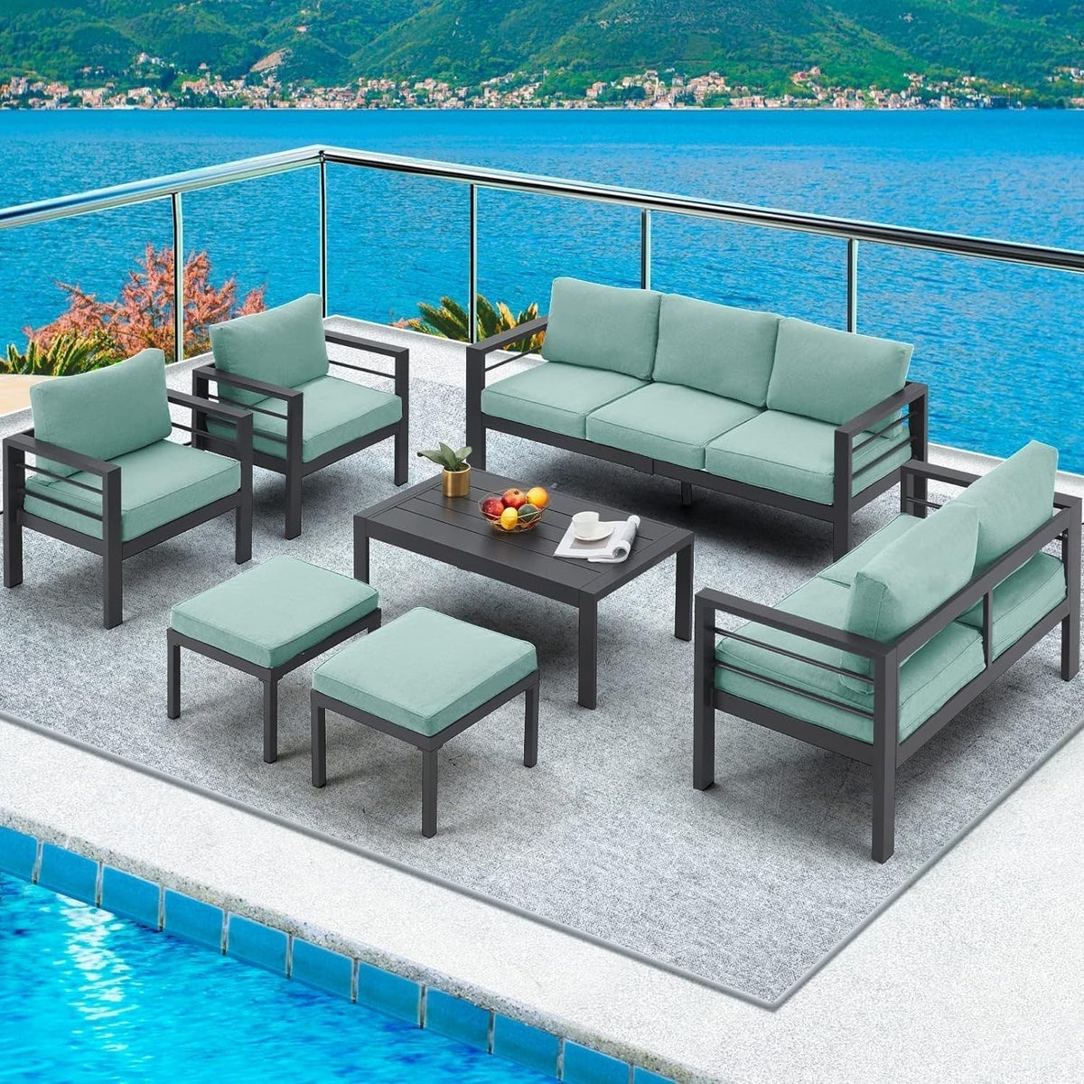 AECOJOY 7-teiliges Aluminiummöbel-Set für die Terrasse, Outdoor-Sitzgruppe