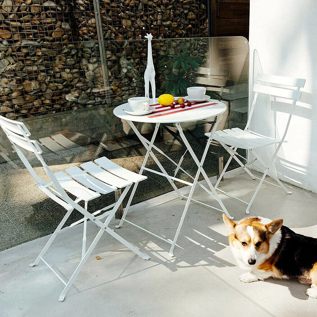 Set da bistrot pieghevole in metallo da 3 pezzi, resistente agli agenti atmosferici, per esterni/interni, patio, cortile e giardino