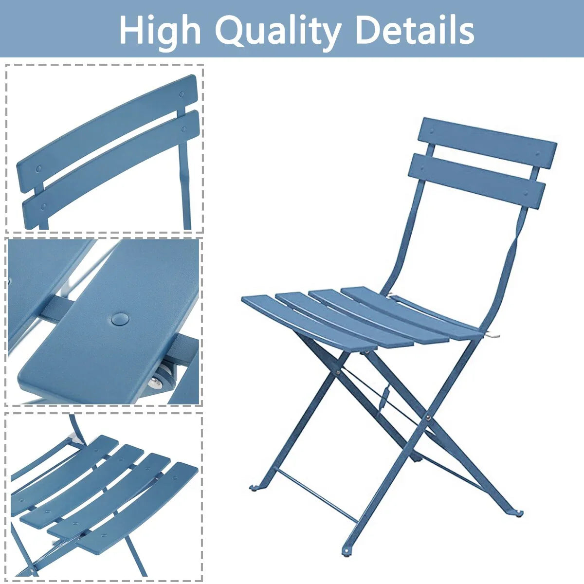 3-teiliges klappbares Bistro-Set aus Metall, wetterbeständiges Outdoor-/Indoor-Sitzset für Terrasse, Hof und Garten